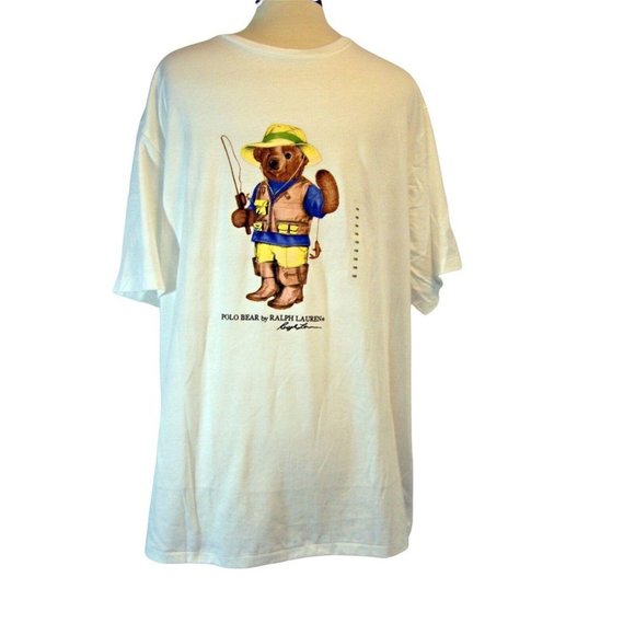 Vintage Ralph Lauren Polo Fisherman Bear T-Shirt Big Tall 1XB Fishing Cotton Fis - Picture 2 of 10